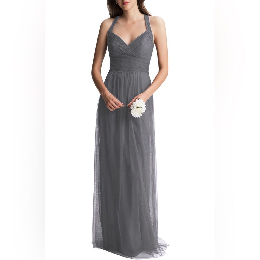 NWT BILL LEVKOFF | Pewter Gray Maxi Bridesmaid Dress‎ Gown 6